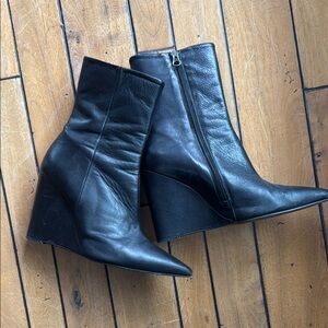 Elegant Black Leather Wedge Boots